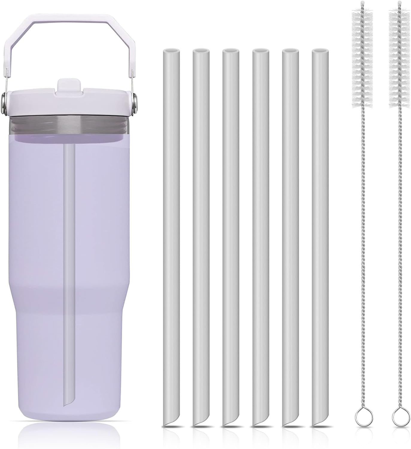 Reusable Straw - 6pcs หลอดดูดแบบใช้ซ้ําได้หลอดพลาสติกพร้อมแปรงทําความสะอาดใช้งานร่วมกับ Stanley IceFlow 30oz CupsStanley