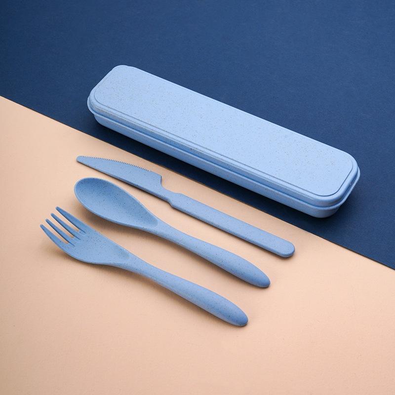 Reusable Straw - ชุดช้อนส้อมทำจากฟางข้าวสาลีแบบใช้ซ้ำได้ ทนทาน ป้องกันรอยขีดข่วน พร้อมมีด ส้อม ช้อน