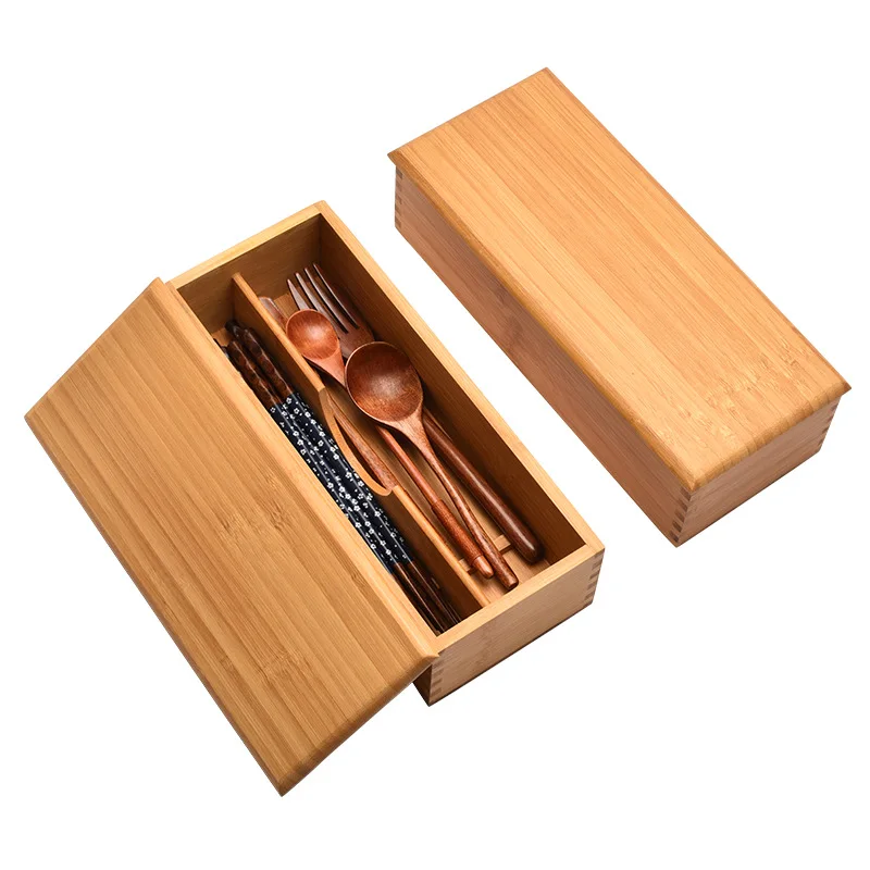 Bamboo Cutlery - กล่องเก็บอุปกรณ์ทำครัวจากไม้ไผ่ HeMu พร้อมช่องแบ่งสำหรับเก็บตะเกียบ/ช้อน/ส้อม กล่องจัดระเบียบอุปกรณ์ทำครัวที่เป็นมิตรต่อสิ่งแวดล้อม