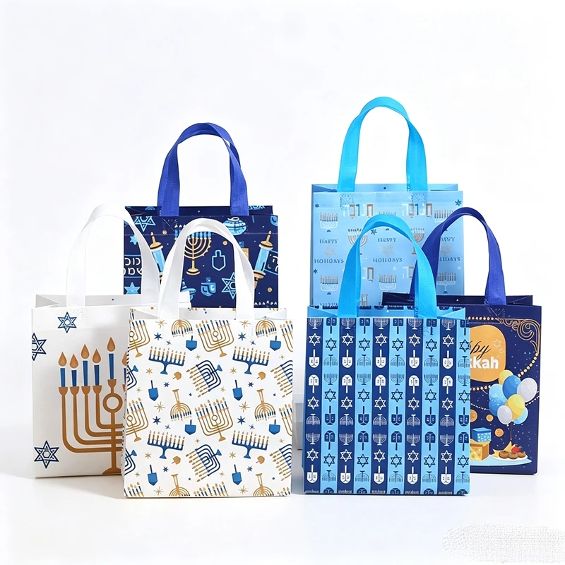 Reusable Bag - 50 ชิ้น กระเป๋าผ้าสปันบอนด์มีหูหิ้วสไตล์เก๋สำหรับเทศกาลยิว ถุงใส่ขนมฮานุคคาห์ ของตกแต่งยิว ถุงบรรจุภัณฑ์ของขวัญแบบใช้ซ้ำได้