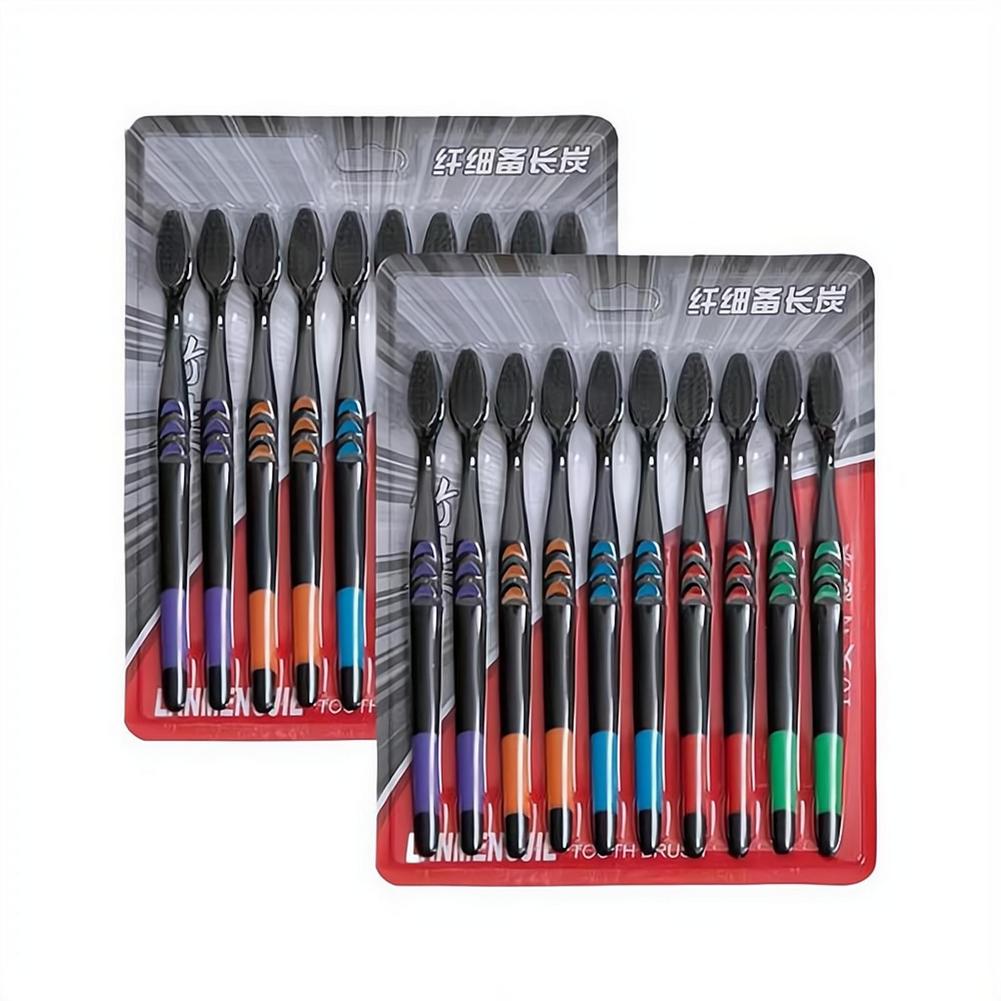 Bamboo Toothbrush - 10 ชิ้น แปรงสีฟันขนนุ่ม ถ่านไม้ไผ่ ขนแปรงสีดำ แปรงสีฟันเพื่อความงามแบบละเอียดพิเศษ