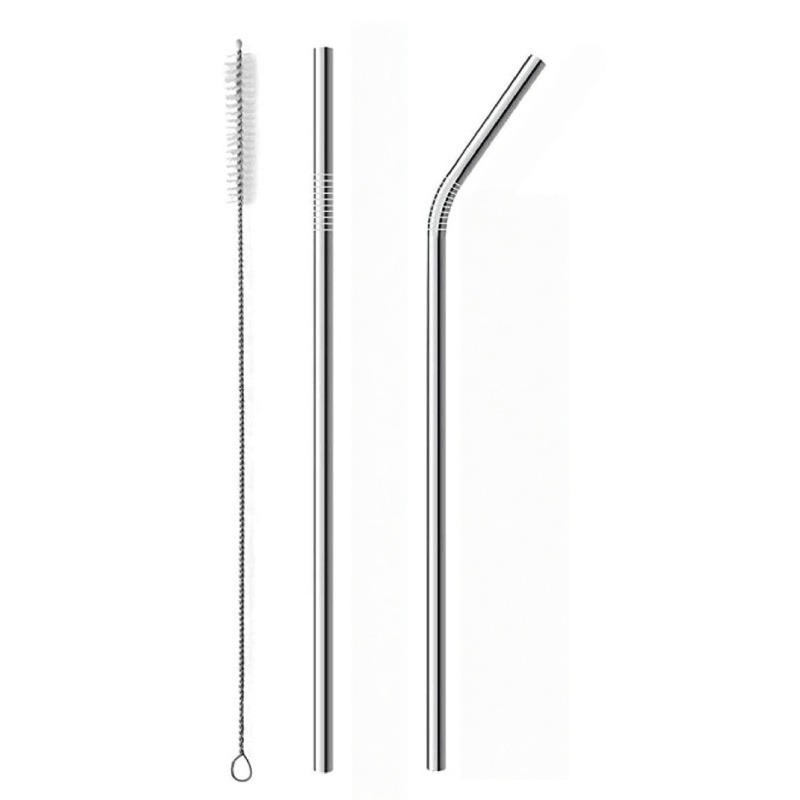 Reusable Straw - หลอดโลหะสแตนเลสแบบใช้ซ้ำได้ 3 ชิ้น พร้อมแปรงทำความสะอาด 1 ชิ้น