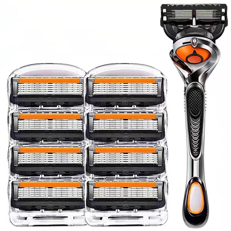 Safety Razor Handle - ใบมีดนิรภัยแบบเปลี่ยนได้ 5 ชั้น, มีดโกนแบบแมนนวลสำหรับผู้ชาย, ใบมีดสแตนเลส, เหมาะสำหรับการทำความสะอาดและดูแลผิวหน้าทุกวัน