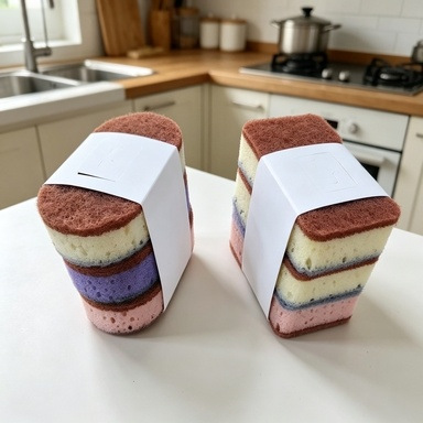 Eco Sponge - ฟองน้ำครัวแบบหนาสองด้าน | ฟองน้ำล้างจานและขัดหม้อแบบไม่ติดน้ำมัน | แผ่นขัดทำความสะอาดแบบดูดซับสูงความหนาแน่น